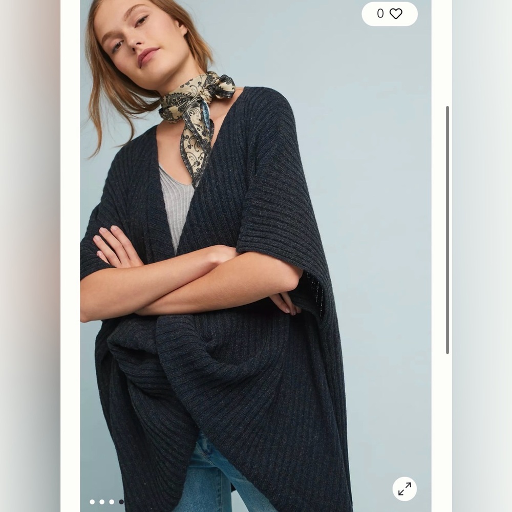Anthropologie Poncho Sweater Blue Twisted
Front Ribbed Knit Wool Blend
One Size